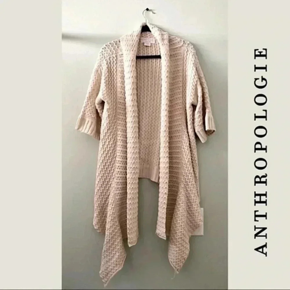 Knit Drape Cardi Sweater Wrap Cape oversized Bohemian Jacket Beige Cream